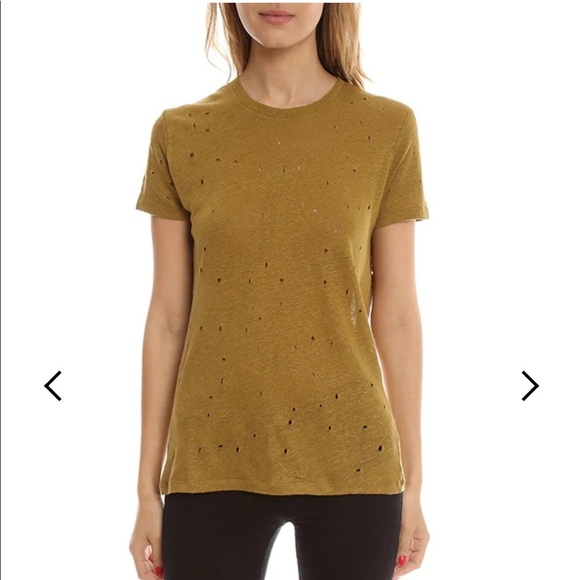 IRO Clay Distressed Tee shirt in Olive  Night 100% Linen mustard yellow SP - Picture 16 of 16
